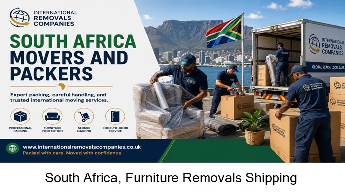 Crated furniture loaded into a container bound for South Africa